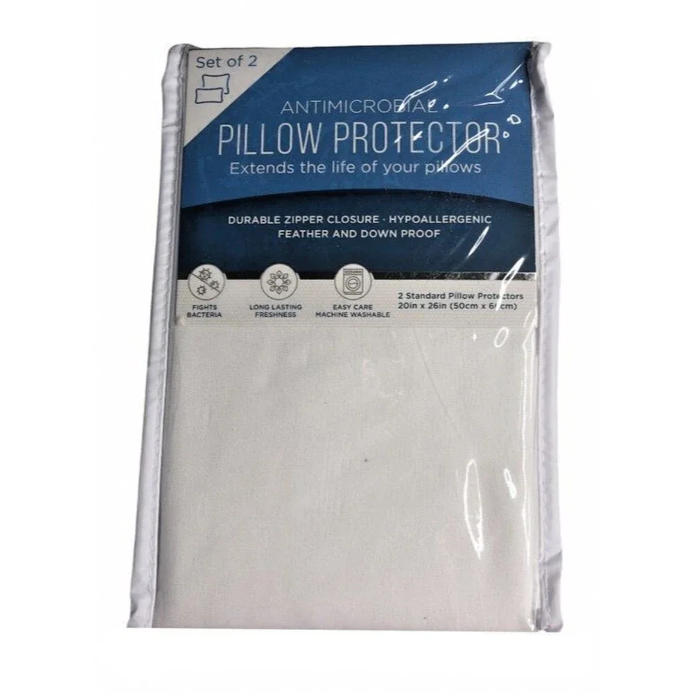 Pillow Protector Set of 2 Standard Size Zip Close Machine Wash Hypoallergenic